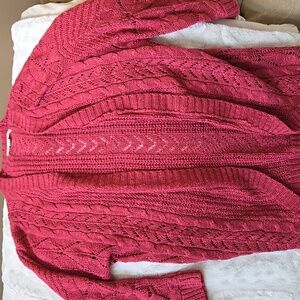 Magenta 3/4 sleeves cardigan open front crochet sweater size xs